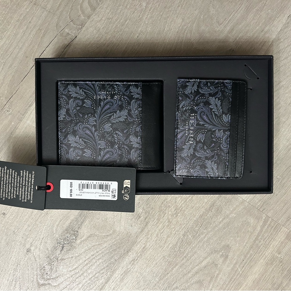 NWT Ted Baker Black and Gray Paisley Wallet Set - Picture 3 of 5